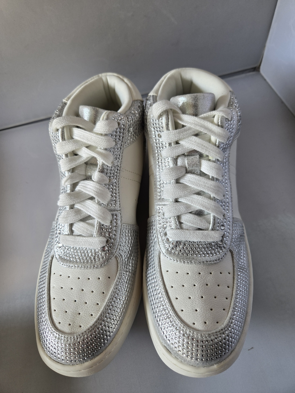 Wild Pair Silver and White Rhinestone High-Top Sneakers